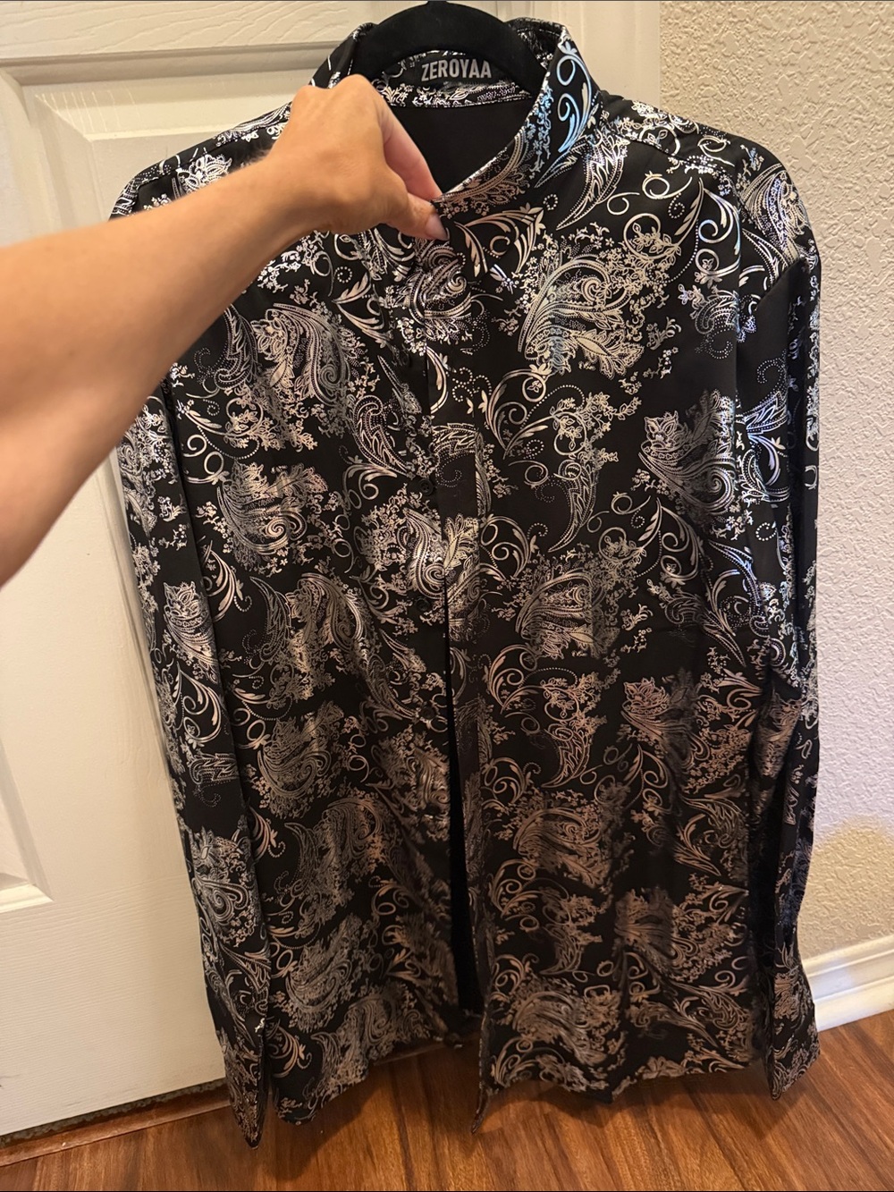 ZERoyaa Black Paisley Dress Shirt for Men